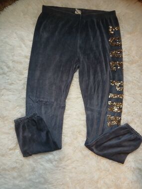 Velour Leggings with Gold Sequin Accent - Gray